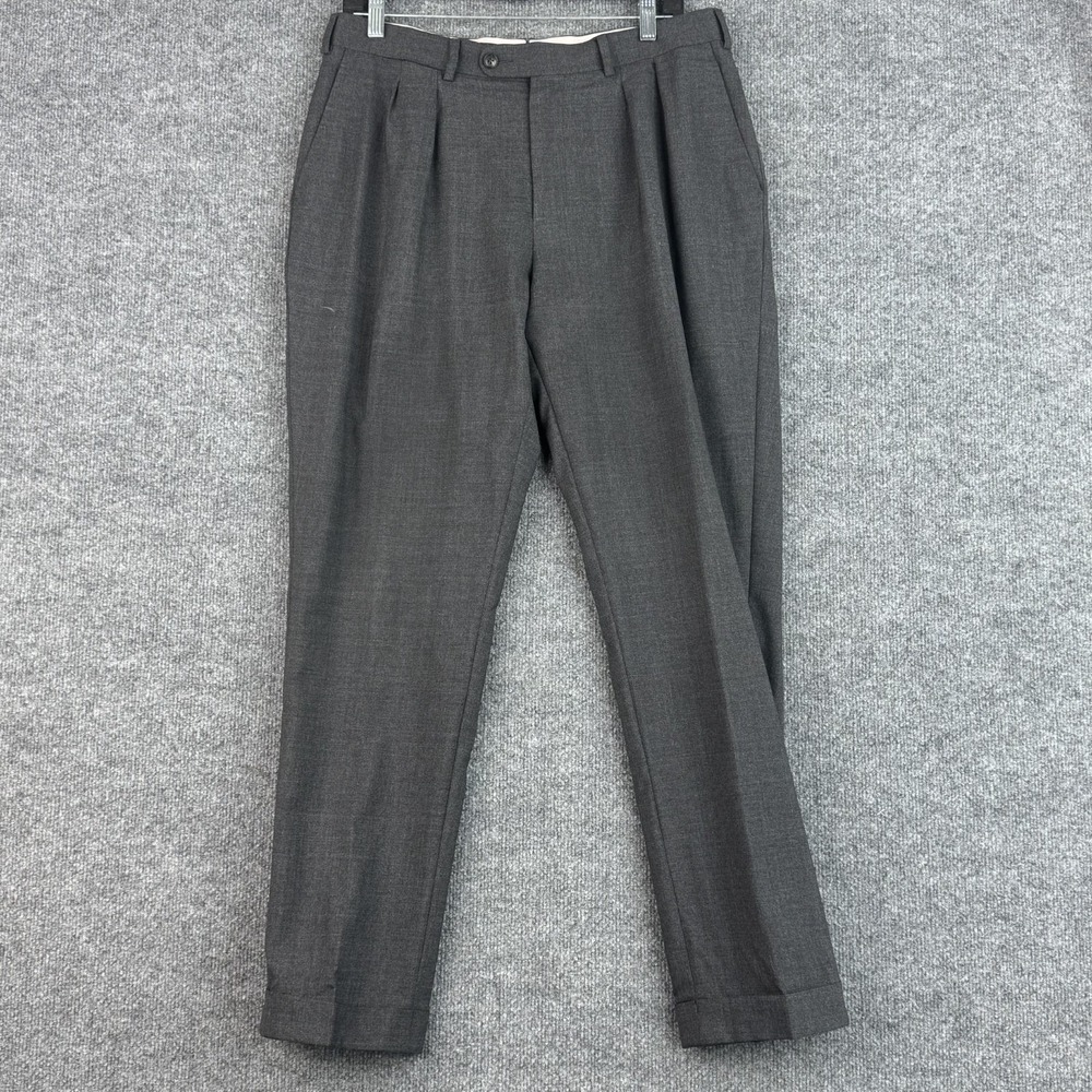 Suitsupply Brescia Dress Pants Mens 34x30 Gray Pleated Cuffed Wool Suit Trousers